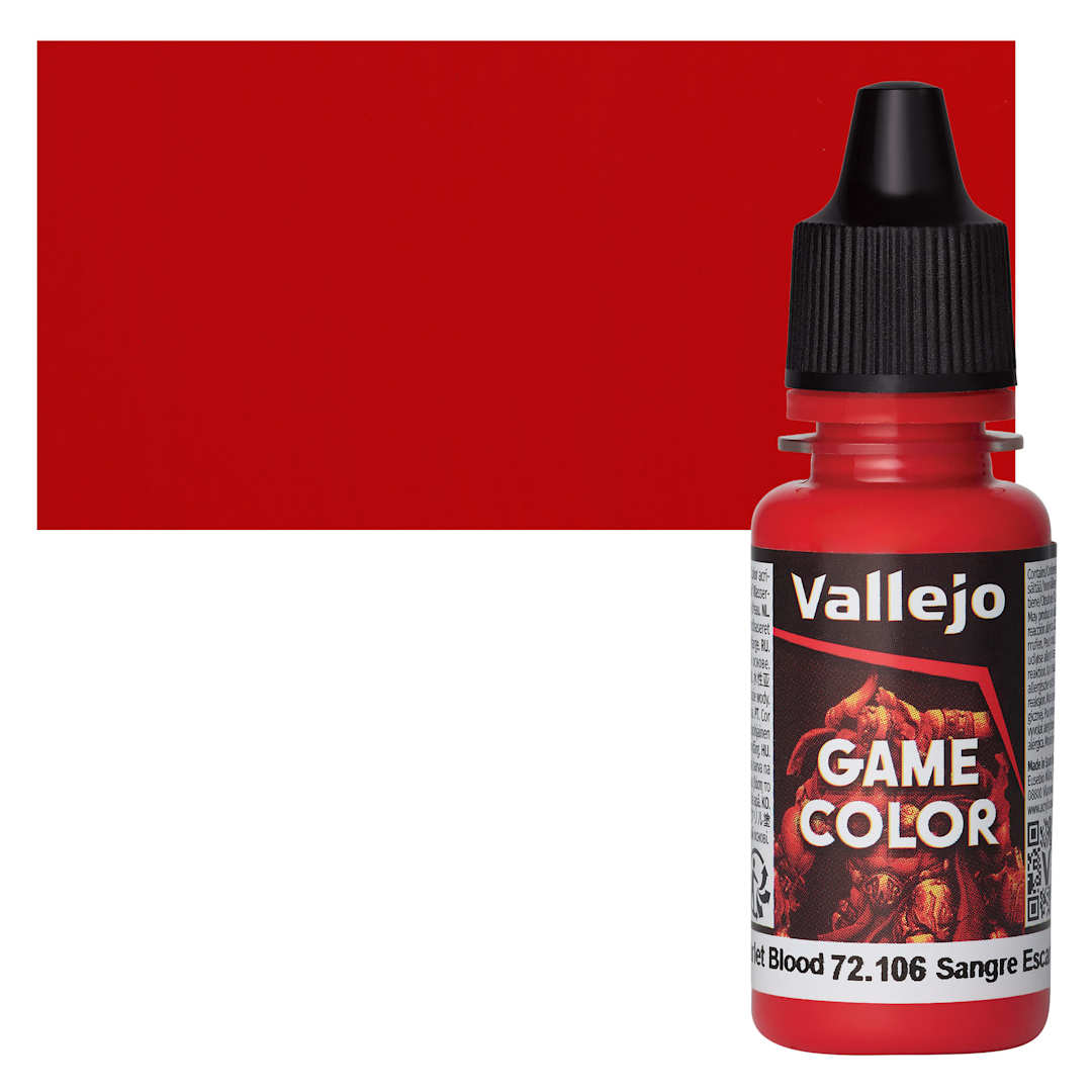 Open in modal - Vallejo Game Color Acrylic Paint - Scarlet Blood - Bottle and Swatch