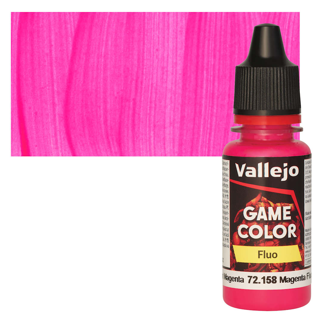 Open in modal - Vallejo Game Color Acrylic Paint - Fluorescent Magenta - Bottle and Swatch