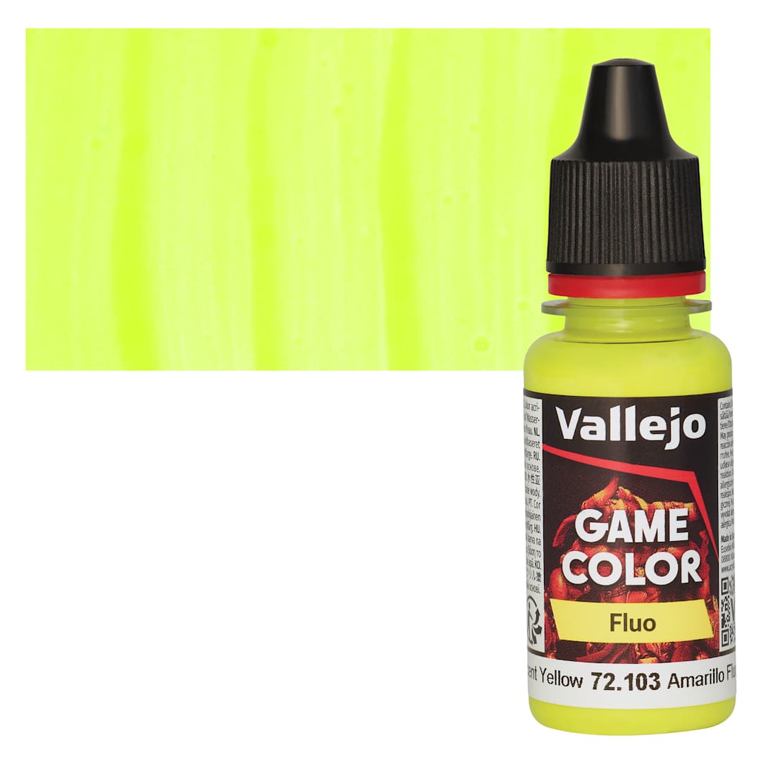Open in modal - Vallejo Game Color Acrylic Paint - Fluorescent Yellow - Bottle and Swatch