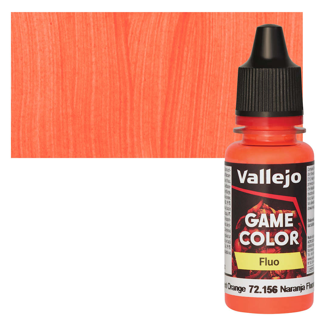 Open in modal - Vallejo Game Color Acrylic Paint - Fluorescent Orange - Bottle and Swatch