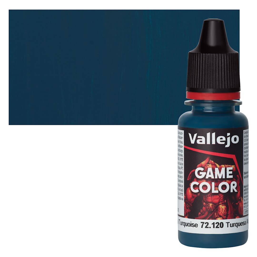 Open in modal - Vallejo Game Color Acrylic Paint - Abyssal Turquoise - Bottle and Swatch