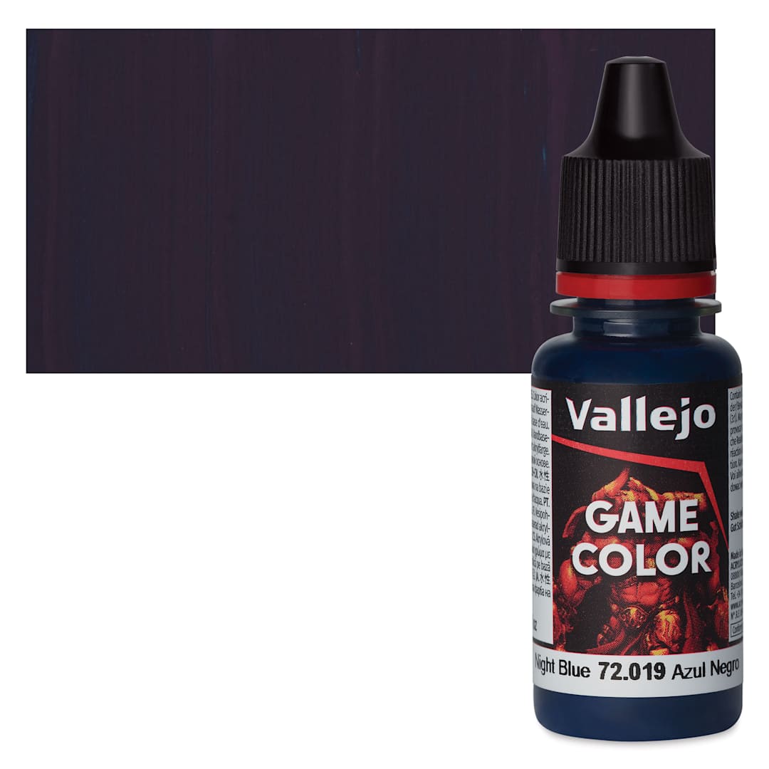Open in modal - Vallejo Game Color Acrylic Paint - Night Blue - Bottle and Swatch