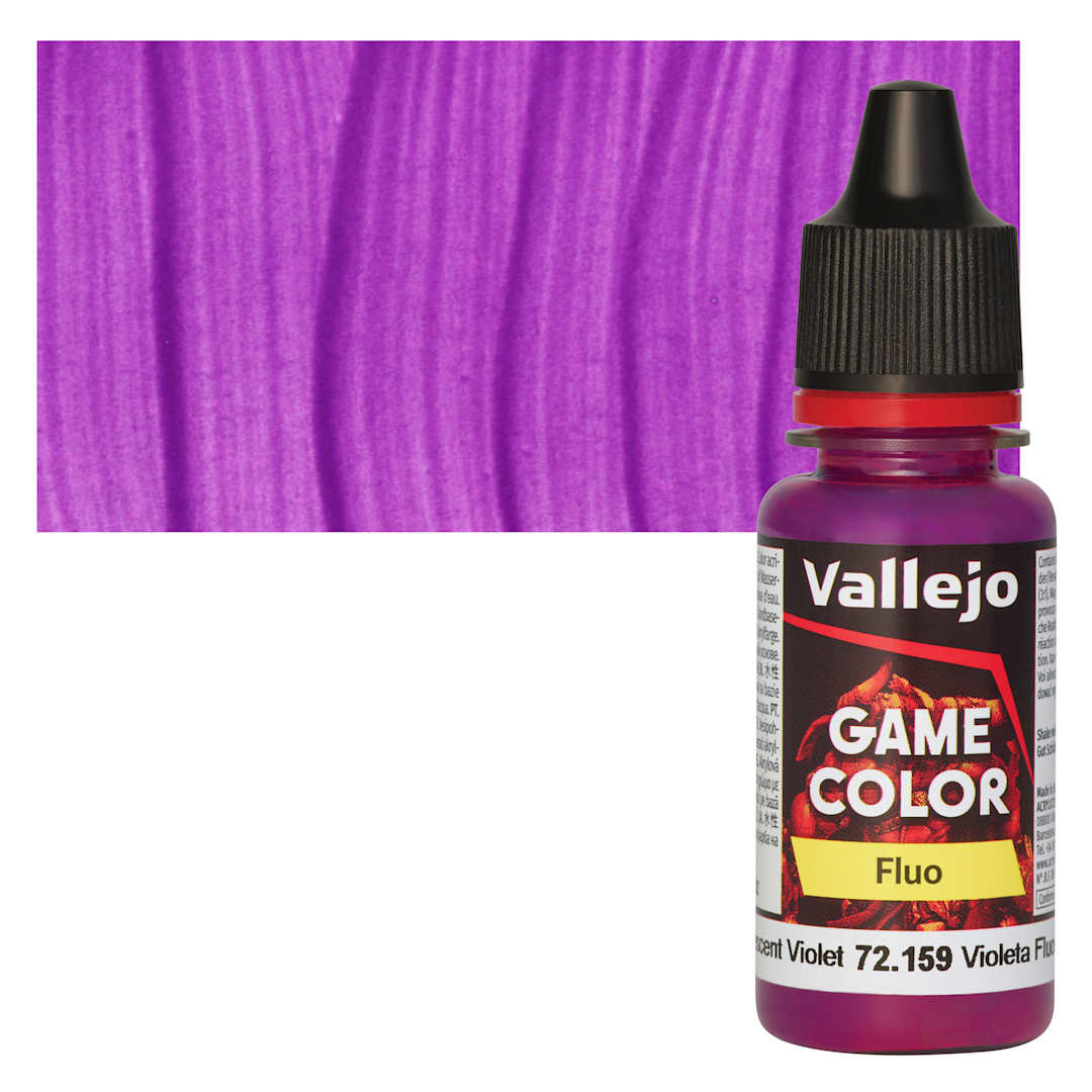 Open in modal - Vallejo Game Color Acrylic Paint - Fluorescent Violet - Bottle and Swatch