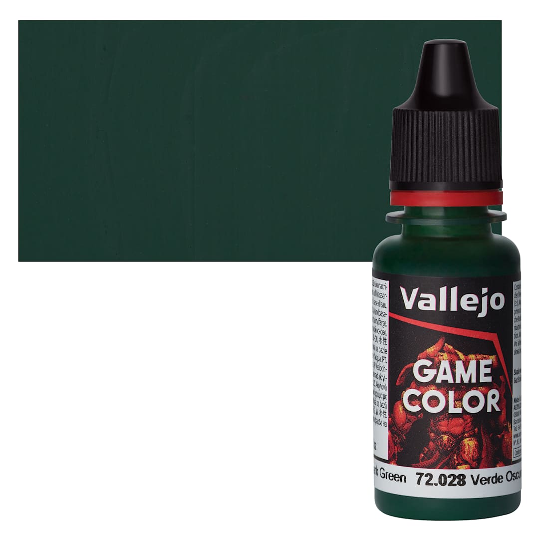 Open in modal - Vallejo Game Color Acrylic Paint - Dark Green - Bottle and Swatch