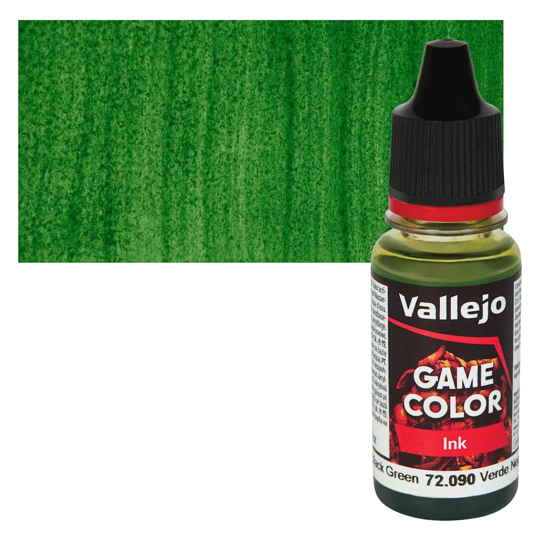 Open in modal - Vallejo Game Color Acrylic Ink - Black Green 18 ml Bottle and Swatch