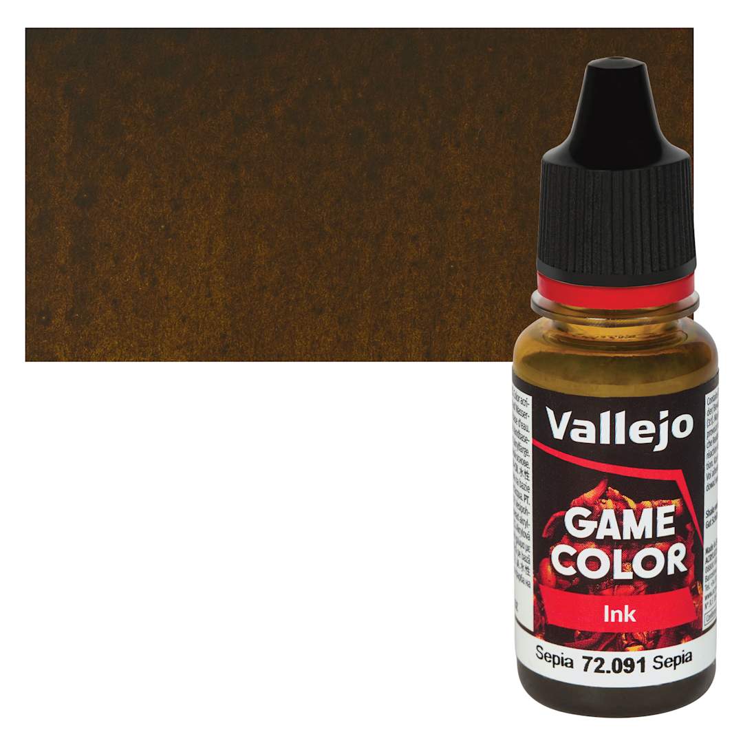 Open in modal - Vallejo Game Color Acrylic Ink - Sepia 18 ml Bottle and Swatch