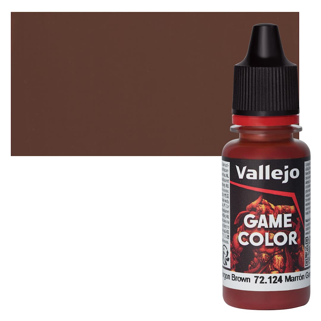 Open in modal - Vallejo Game Color Acrylic Paint - Gorgon Brown - Bottle and Swatch