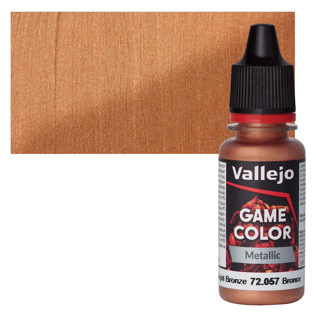 Open in modal - Vallejo Game Color Acrylic Paint - Bright Bronze - Bottle and Swatch