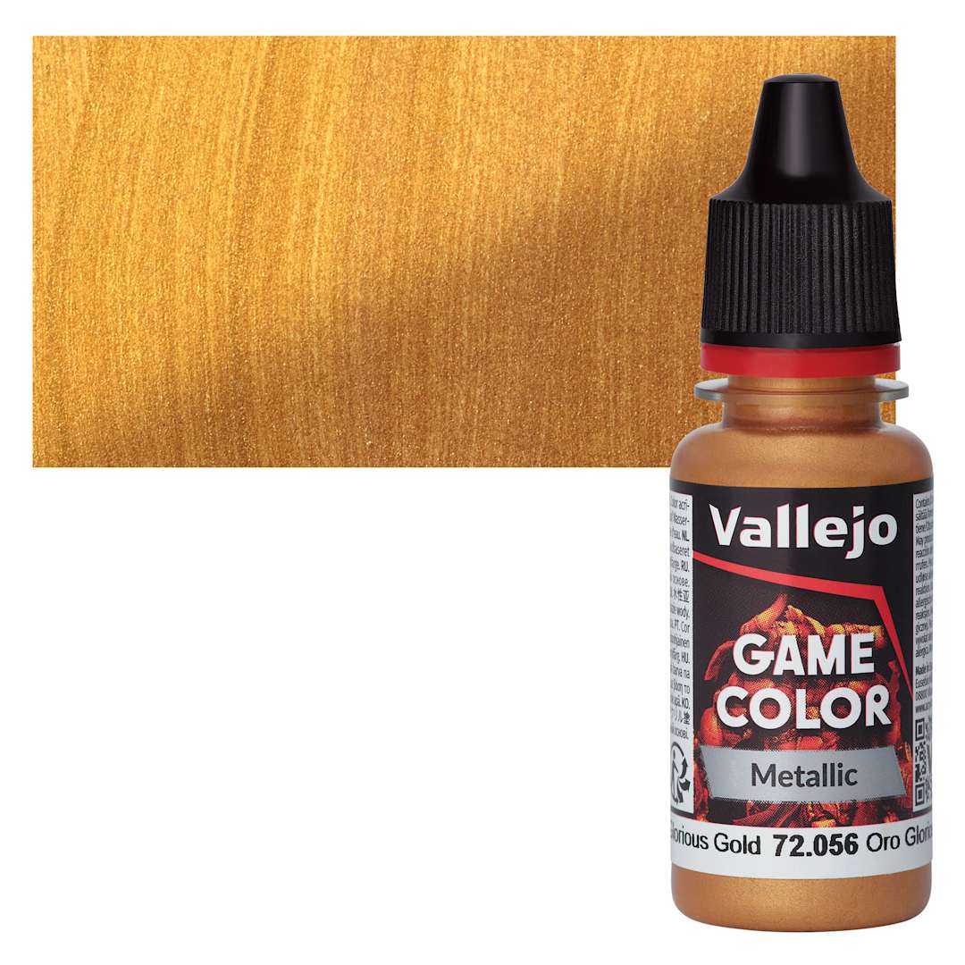 Open in modal - Vallejo Game Color Acrylic Paint - Glorious Gold - Bottle and Swatch