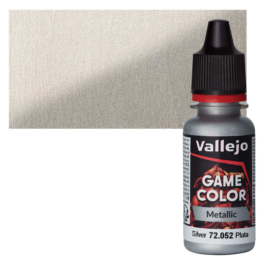 Open in modal - Vallejo Game Color Acrylic Paint - Silver - Bottle and Swatch