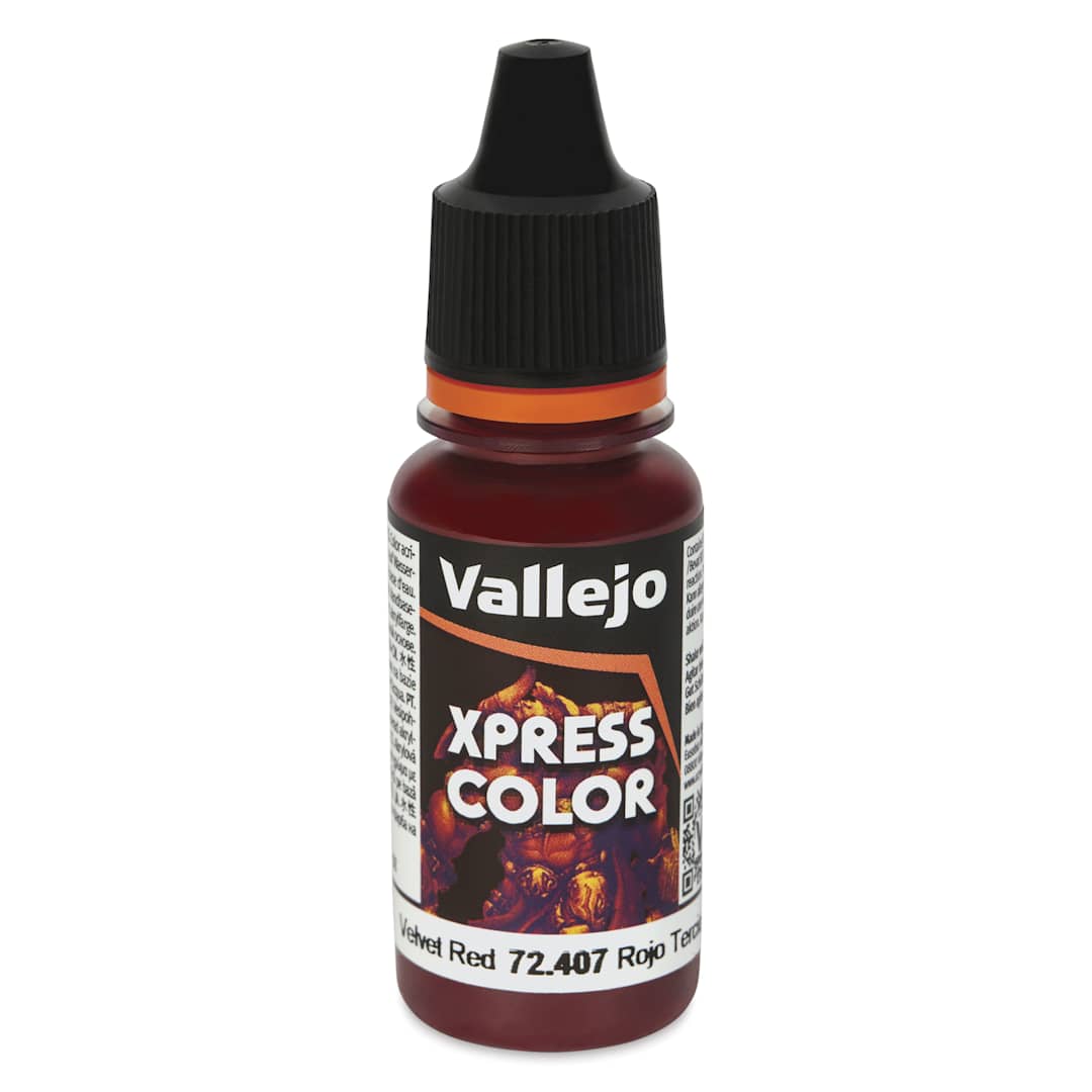 Open in modal - Vallejo Xpress Color Acrylic Paint - Velvet Red, 18 ml - front of bottle
