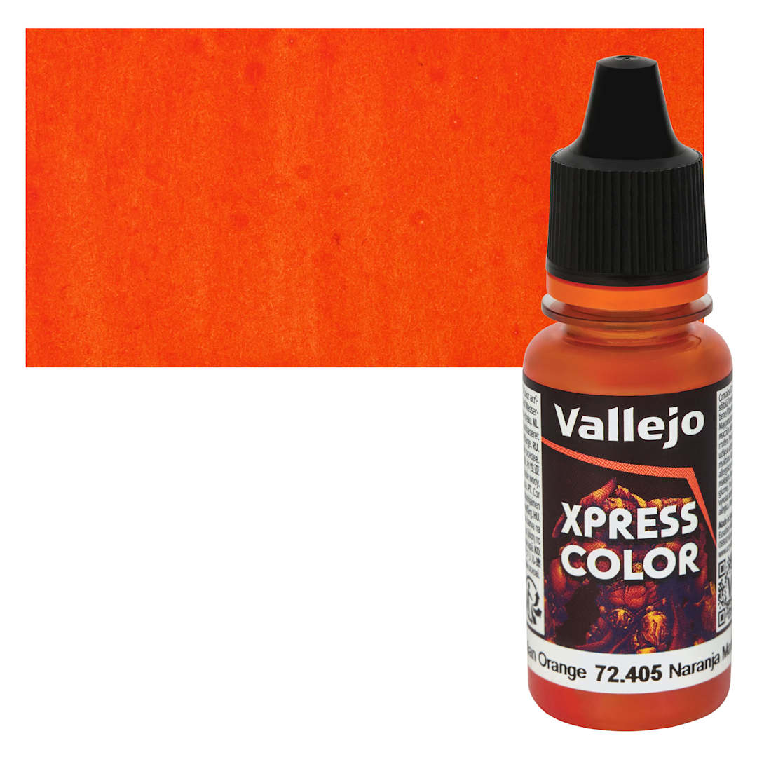 Open in modal - Vallejo Xpress Color Acrylic Paint - Martian Orange, 18 ml Bottle and Swatch