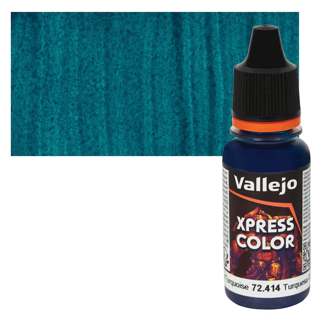 Open in modal - Vallejo Xpress Color Acrylic Paint - Caribbean Turquoise, 18 ml Bottle and Swatch