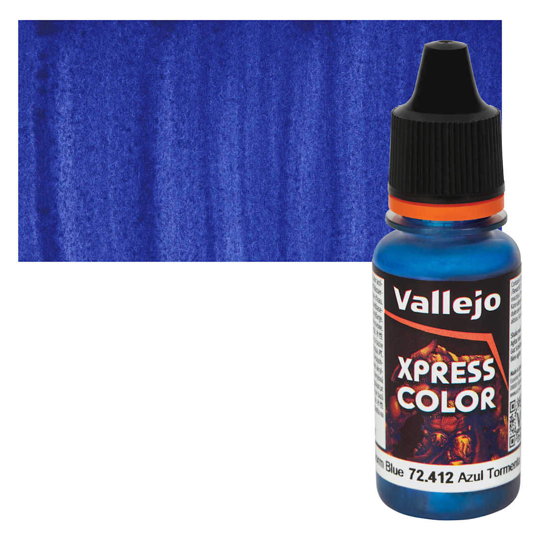 Open in modal - Vallejo Xpress Color Acrylic Paint - Storm Blue 18 ml Bottle and Swatch
