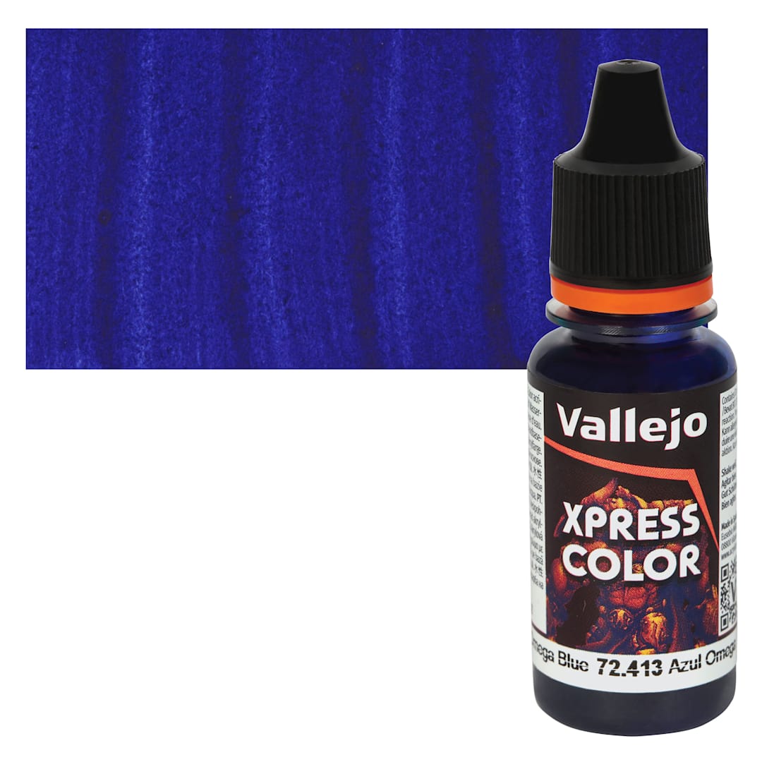 Open in modal - Vallejo Xpress Color Acrylic Paint - Omega Blue 18 ml Bottle and Swatch