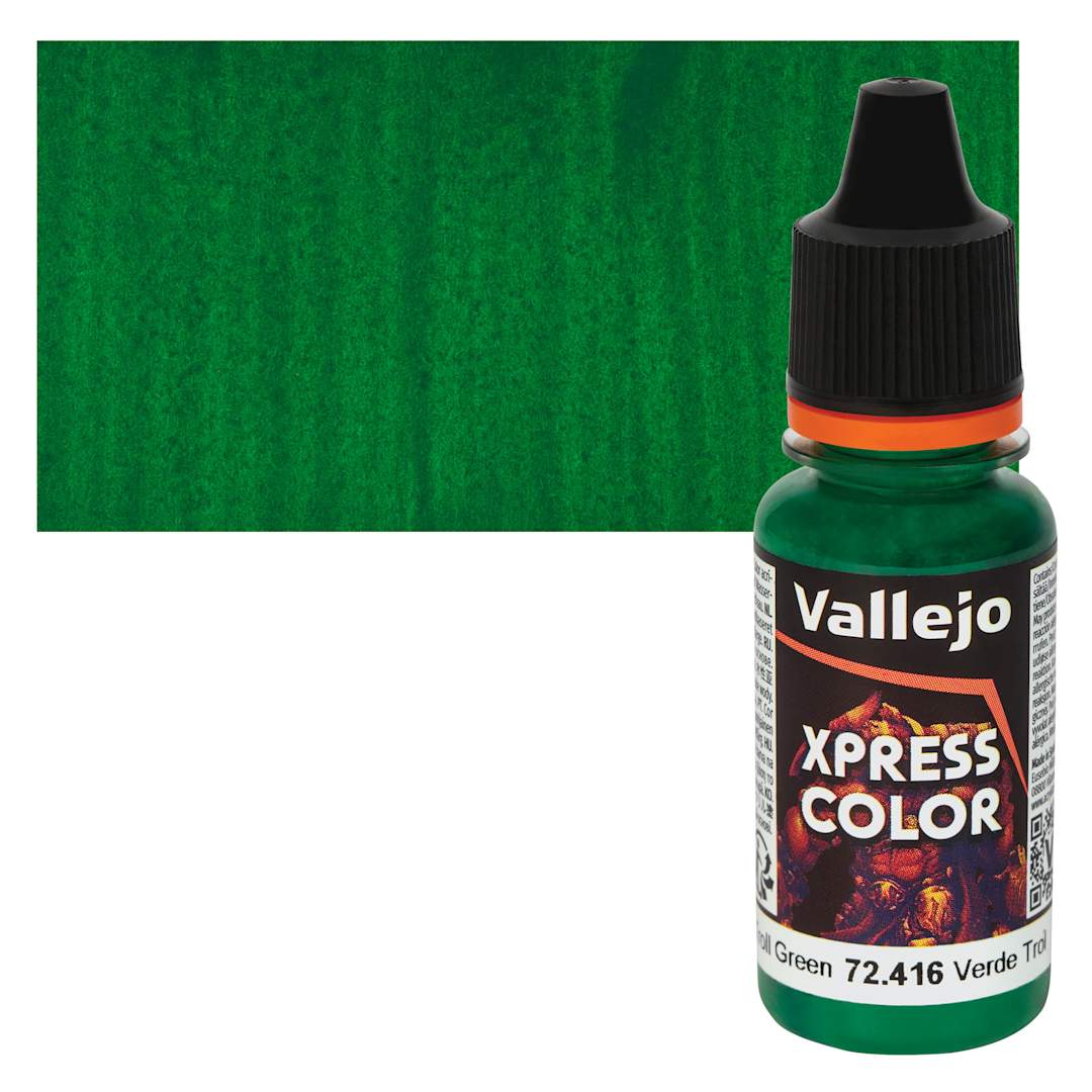 Open in modal - Vallejo Xpress Color Acrylic Paint - Troll Green 18 ml Bottle and Swatch