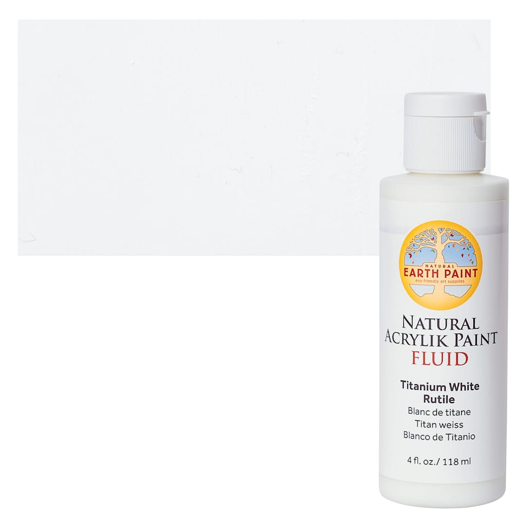 Open in modal - Natural Earth Paint Natural Fluid Acrylik Paint - Titanium White Rutile, 118 ml Bottle and Swatch