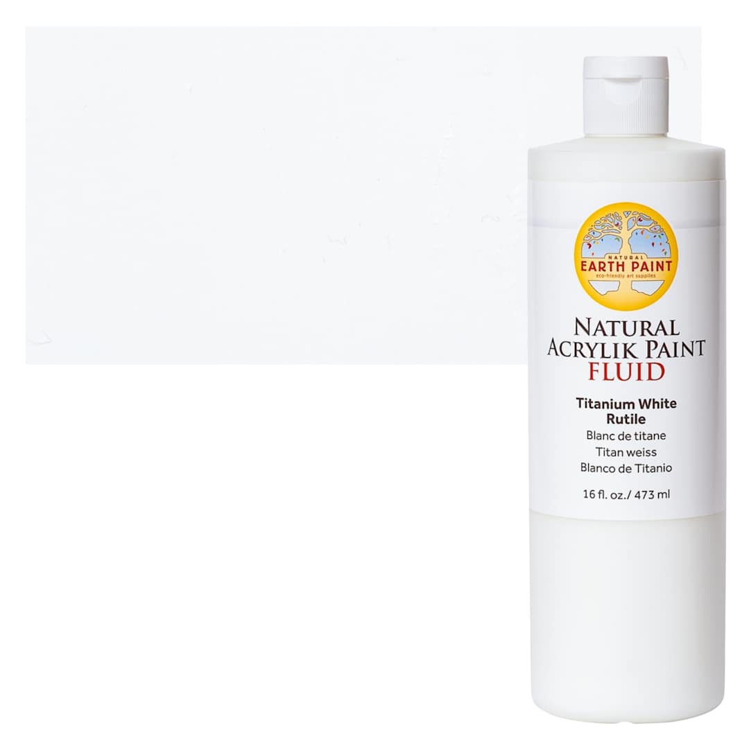 Open in modal - Natural Earth Paint Natural Fluid Acrylik Paint - Titanium White Rutile, 473 ml Bottle and Swatch