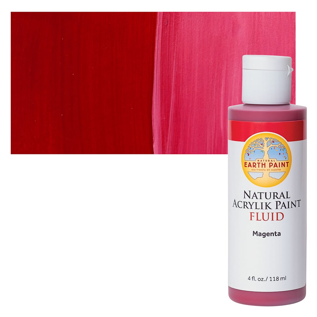 Open in modal - Natural Earth Paint Natural Fluid Acrylik Paint - Magenta, 118 ml - Bottle and Swatch