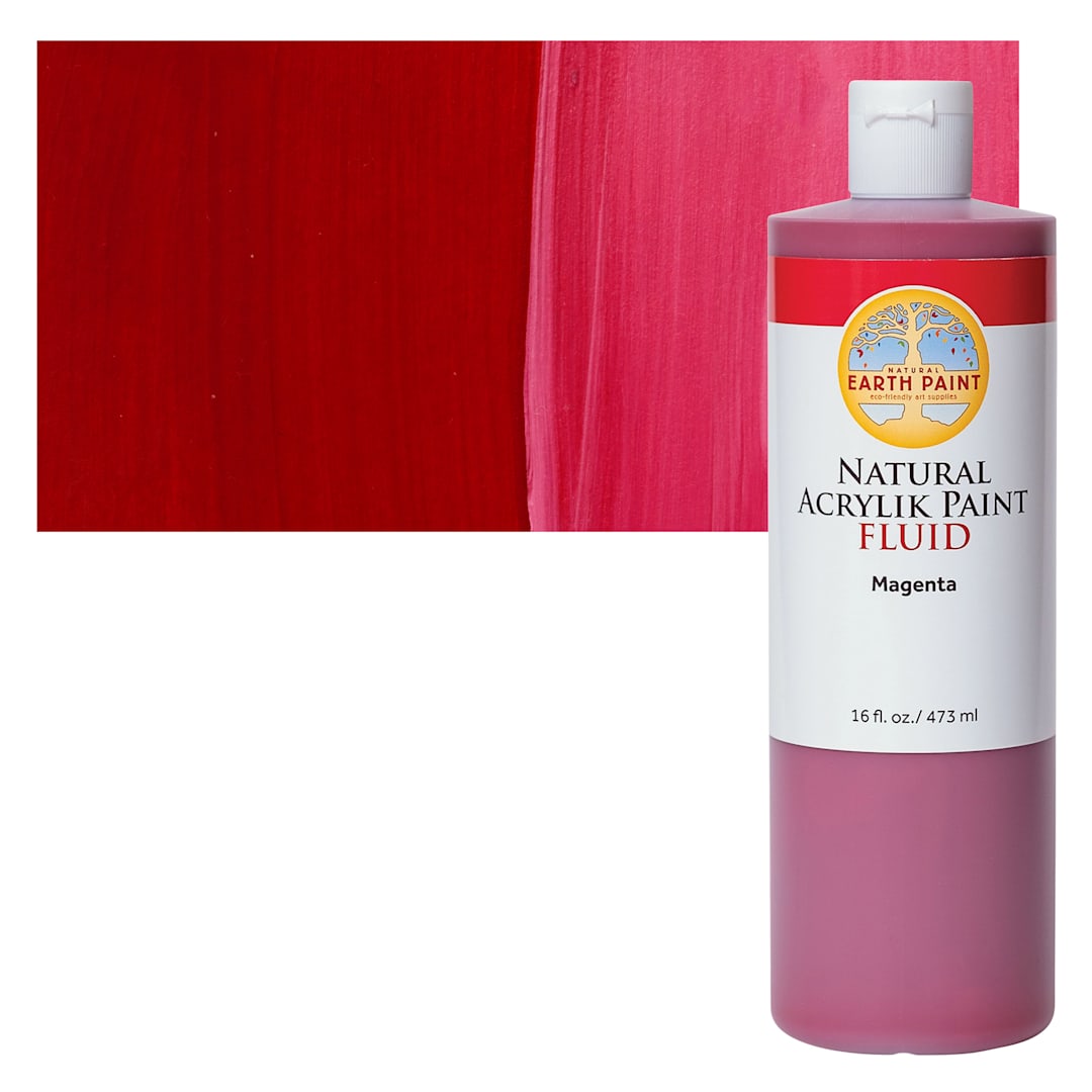 Open in modal - Natural Earth Paint Natural Fluid Acrylik Paint - Magenta, 473 ml - Bottle and Swatch