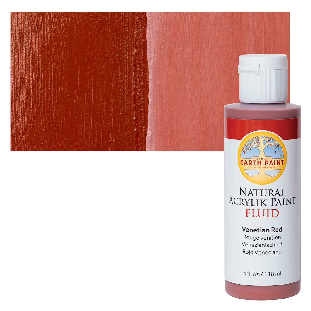 Open in modal - Natural Earth Paint Natural Fluid Acrylik Paint - Venetian Red, 118 ml Bottle and Swatch