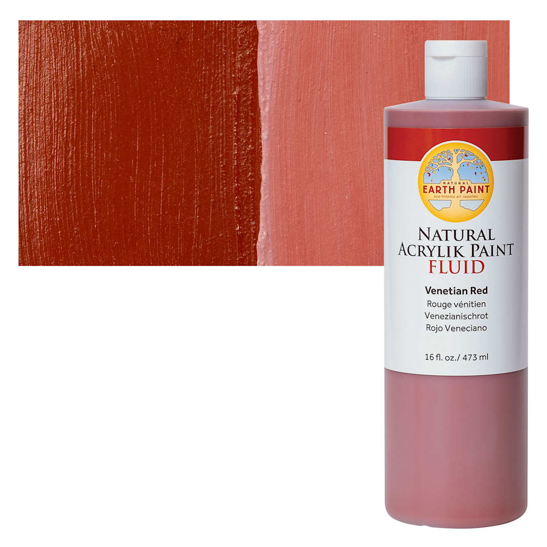 Open in modal - Natural Earth Paint Natural Fluid Acrylik Paint - Venetian Red, 473 ml Bottle and Swatch