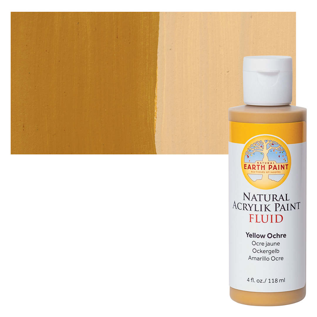 Open in modal - Natural Earth Paint Natural Fluid Acrylik Paint - Yellow Ochre, 118 ml Bottle and Swatch
