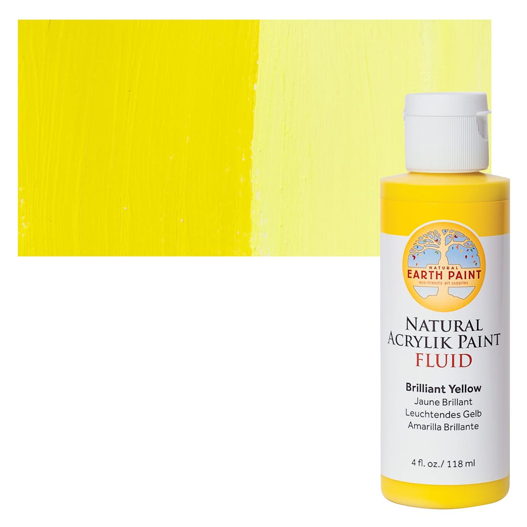 Open in modal - Natural Earth Paint Natural Fluid Acrylik Paint - Brilliant Yellow, 118 ml - Bottle and Swatch