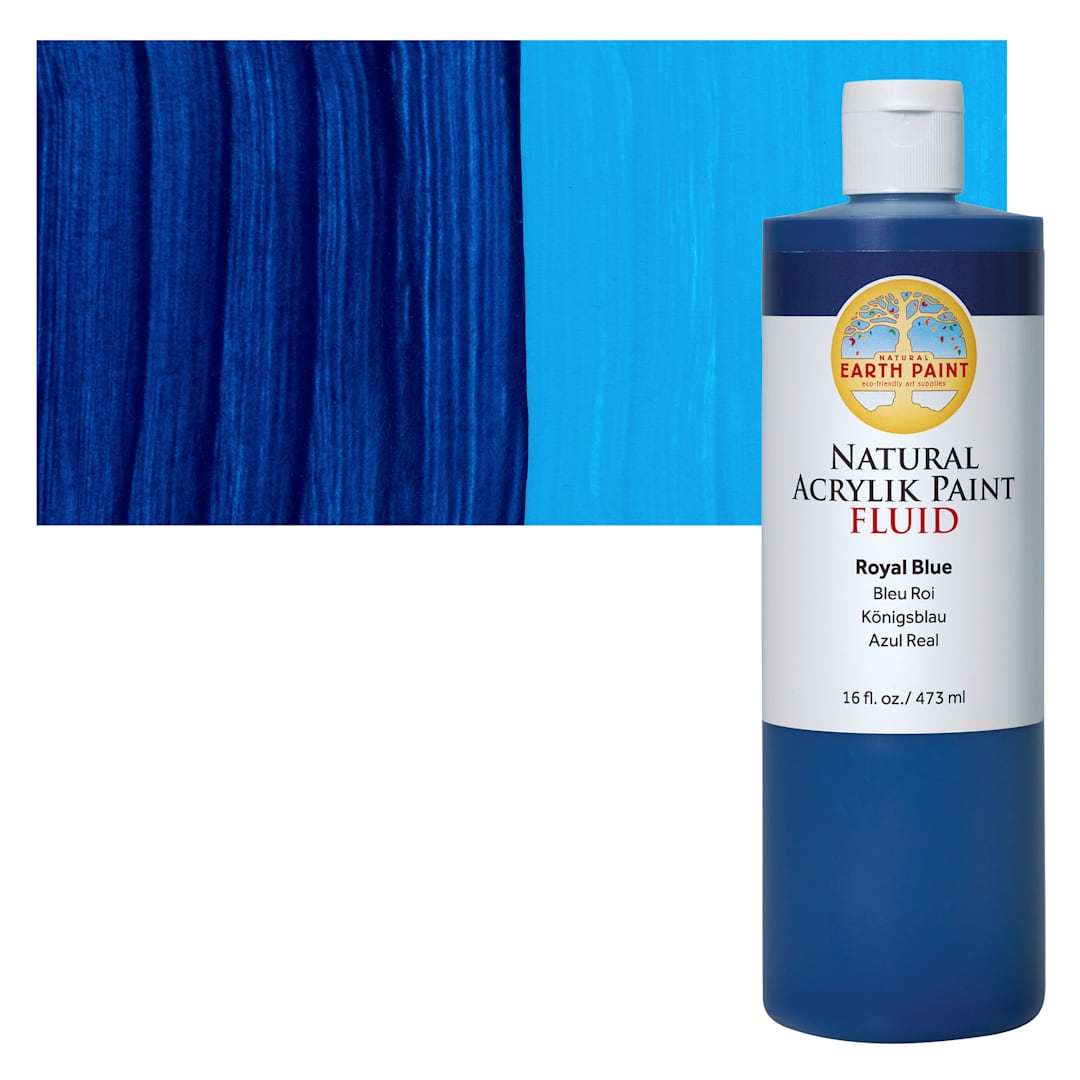 Open in modal - Natural Earth Paint Natural Fluid Acrylik Paint - Royal Blue, 473 ml bottle and swatch