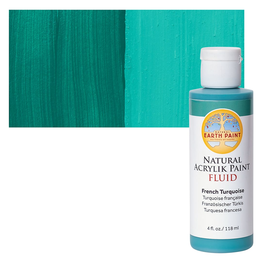 Open in modal - Natural Earth Paint Natural Fluid Acrylik Paint - French Turquoise, 118 ml - Bottle and Swatch