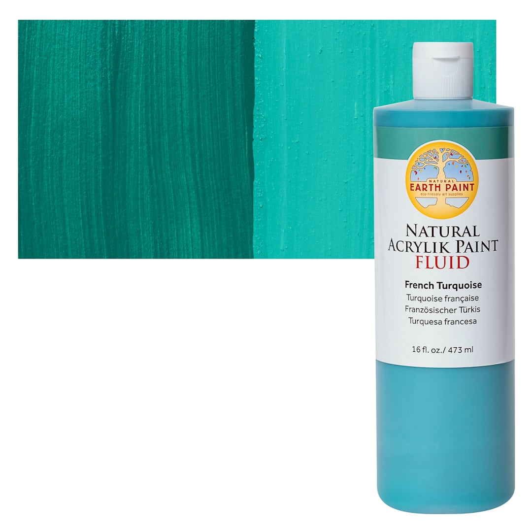 Open in modal - Natural Earth Paint Natural Fluid Acrylik Paint - French Turquoise, 473 ml - Bottle and Swatch