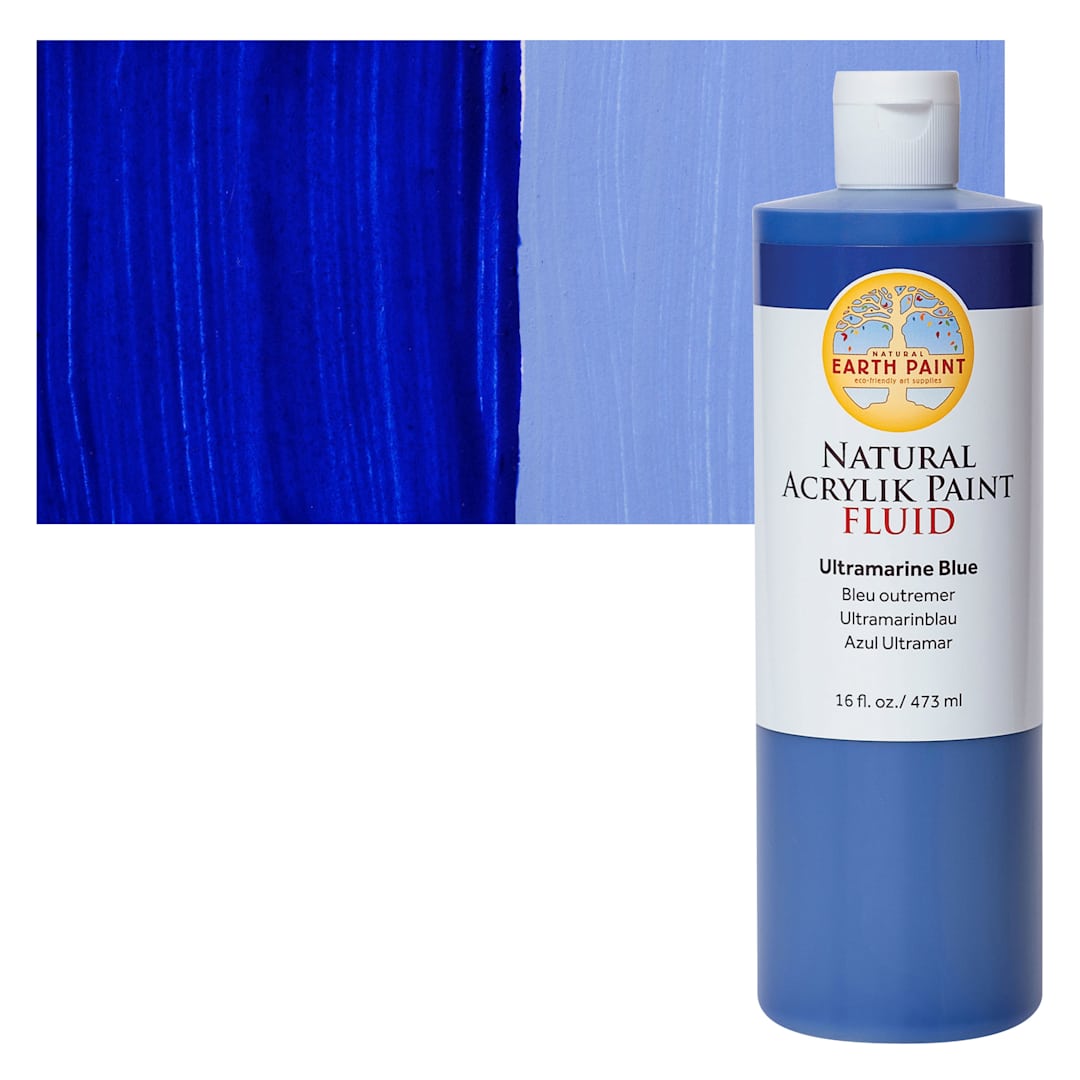 Open in modal - Natural Earth Paint Natural Fluid Acrylik Paint - Ultramarine Blue, 473 ml Bottle and Swatch