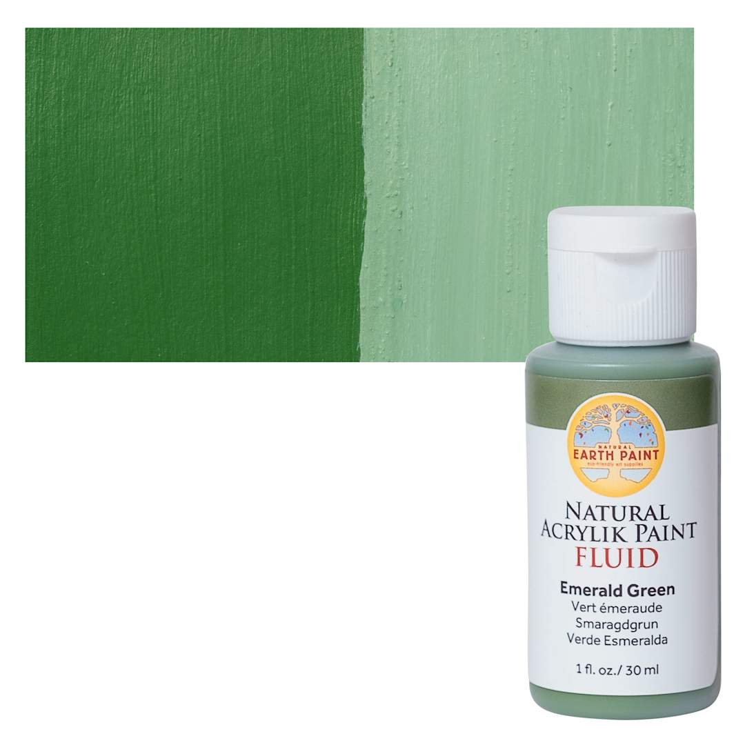 Open in modal - Natural Earth Paint Natural Fluid Acrylik Paint - Emerald Green, 30 ml - Bottle and Swatch