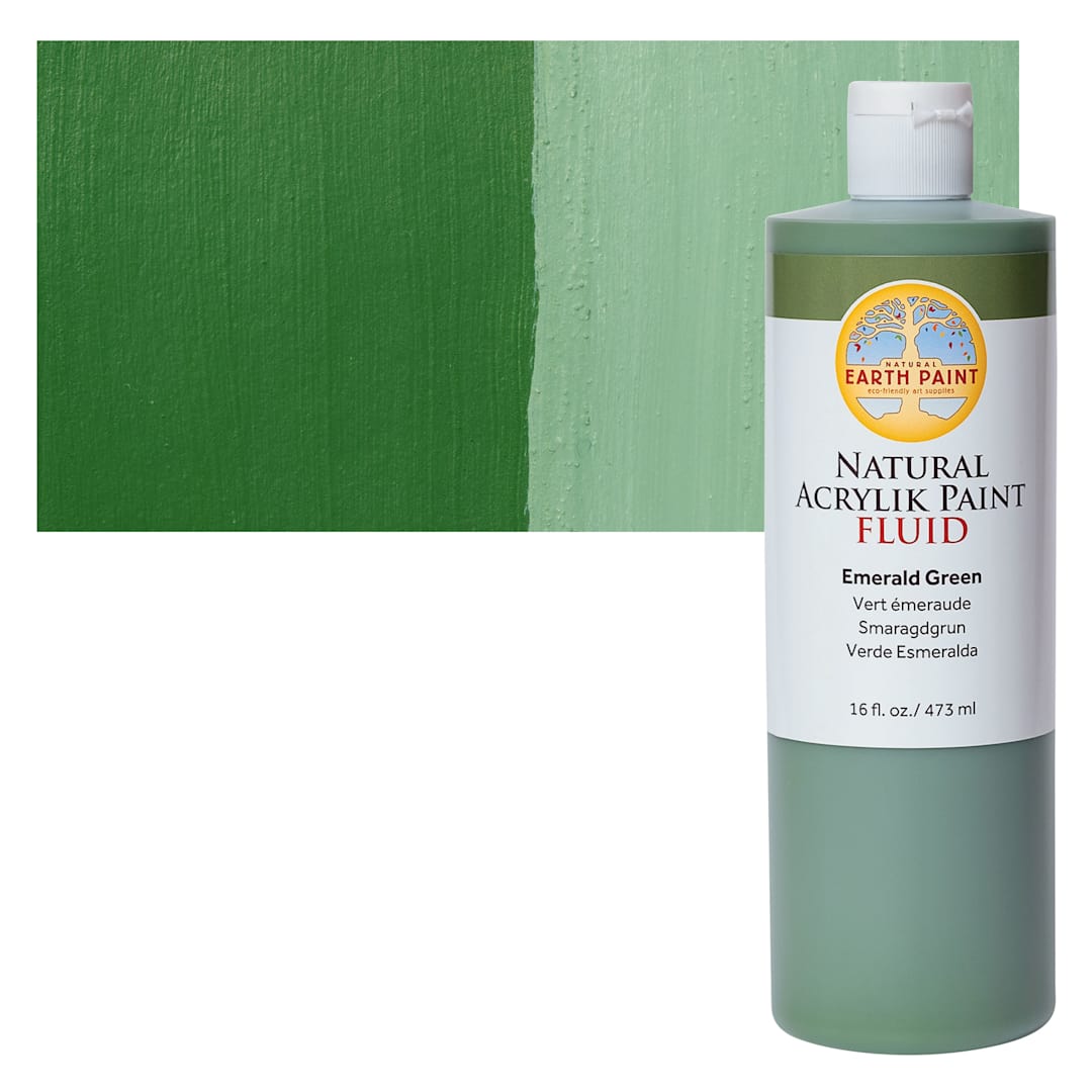 Open in modal - Natural Earth Paint Natural Fluid Acrylik Paint - Emerald Green, 473 ml - Bottle and Swatch