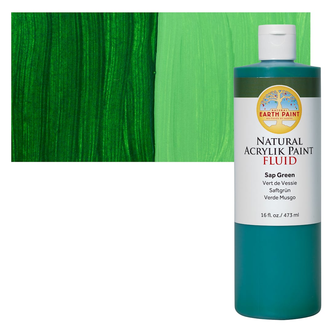 Open in modal - Natural Earth Paint Natural Fluid Acrylik Paint - Sap Green, 473 ml bottle and swatch