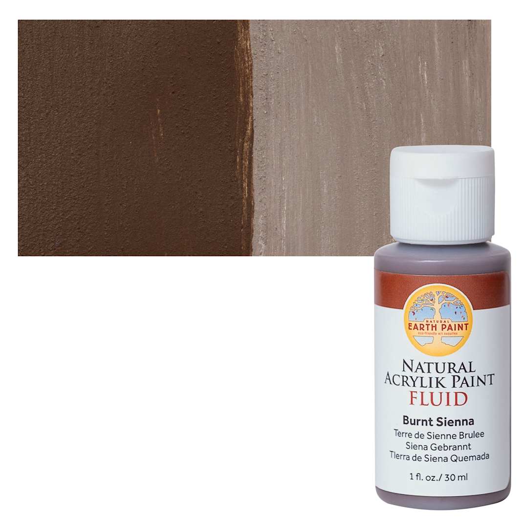 Open in modal - Natural Earth Paint Natural Fluid Acrylik Paint - Burnt Sienna, 30 ml - Bottle and Swatch