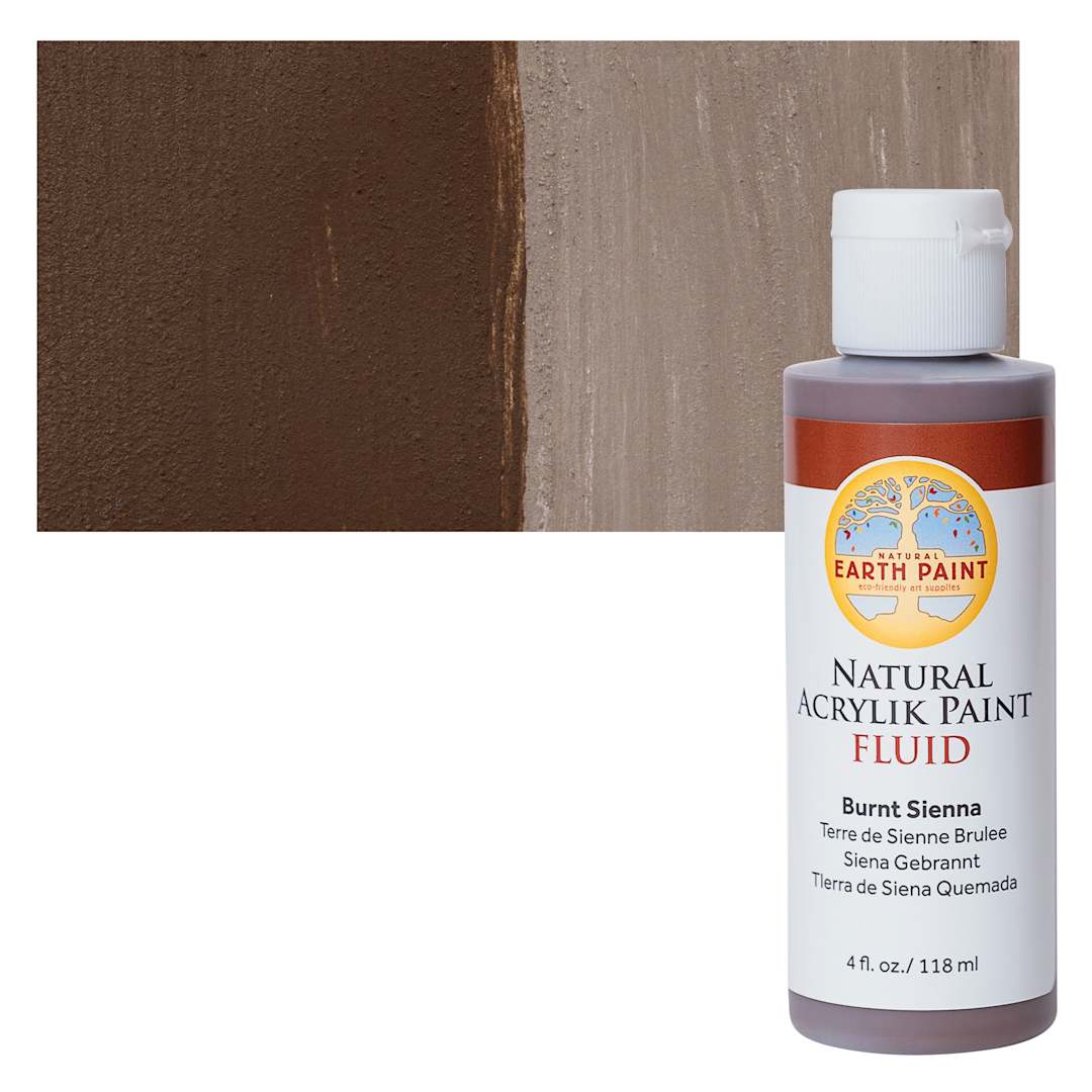 Open in modal - Natural Earth Paint Natural Fluid Acrylik Paint - Burnt Sienna, 118 ml - Bottle and Swatch