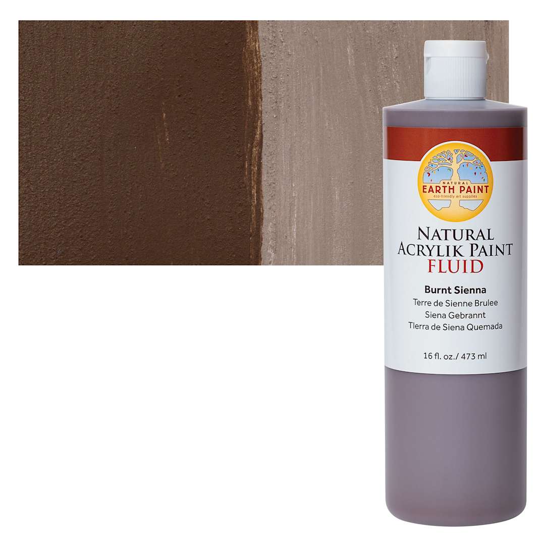Open in modal - Natural Earth Paint Natural Fluid Acrylik Paint - Burnt Sienna, 473 ml - Bottle and Swatch