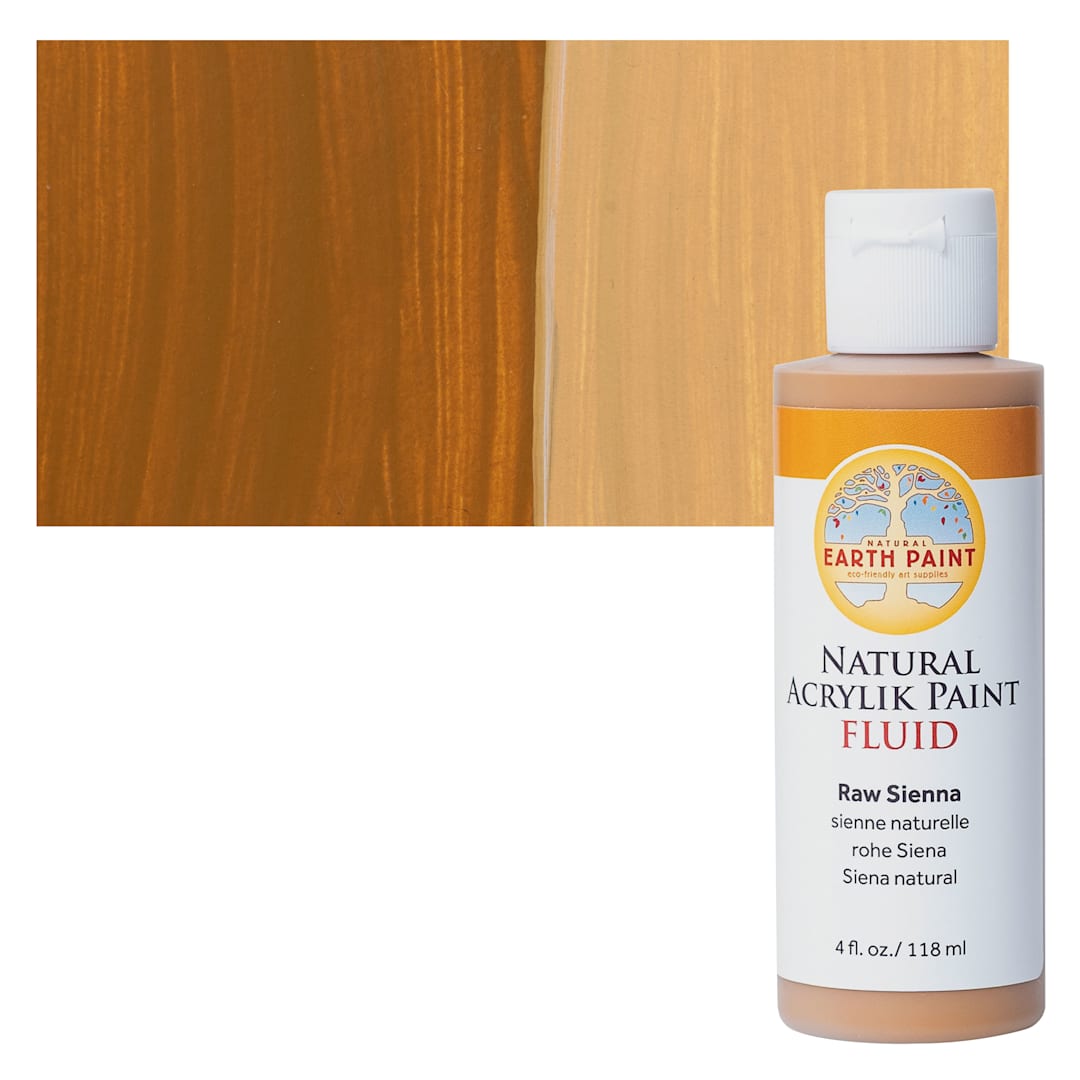 Open in modal - Natural Earth Paint Natural Fluid Acrylik Paint - Raw Sienna,  118 ml bottle and swatch