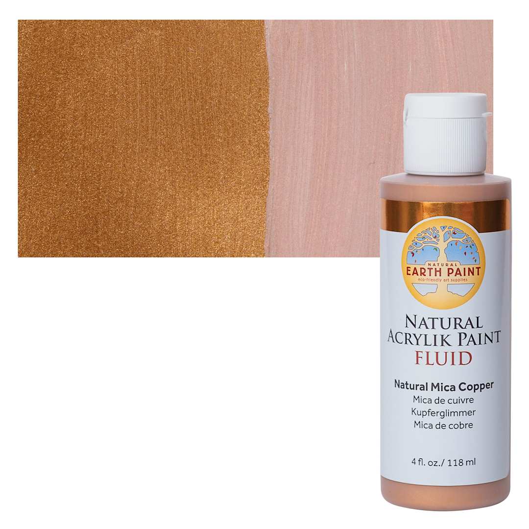 Open in modal - Natural Earth Paint Natural Fluid Acrylik Paint - Copper Mica, 118 ml - Bottle and Swatch