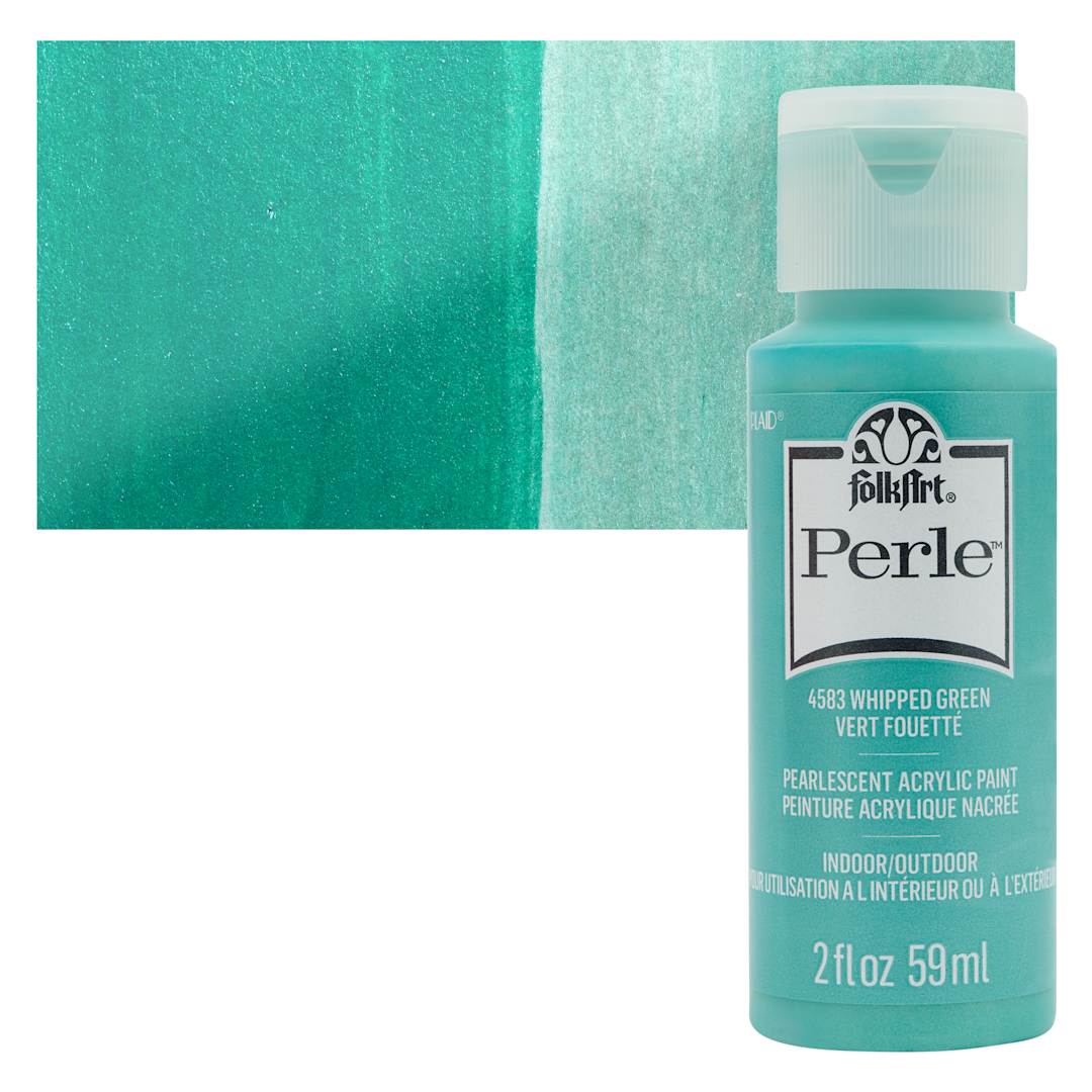 Open in modal - FolkArt Perle Acrylic Paint - Whipped Green, 2 oz bottle and swatch
