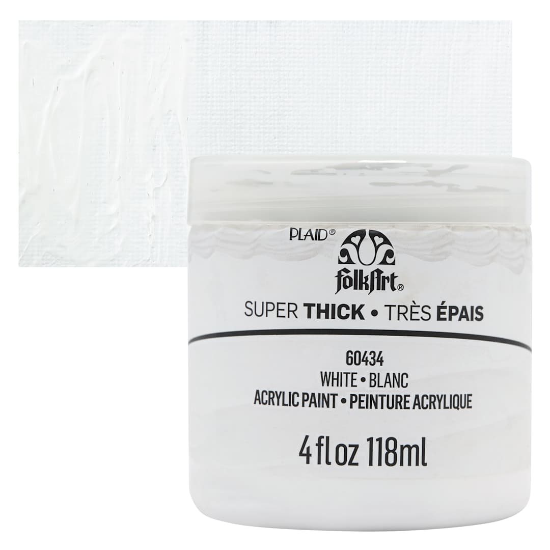 Open in modal - FolkArt Super Thick Acrylic Paint - White, 4 oz jar and swatch