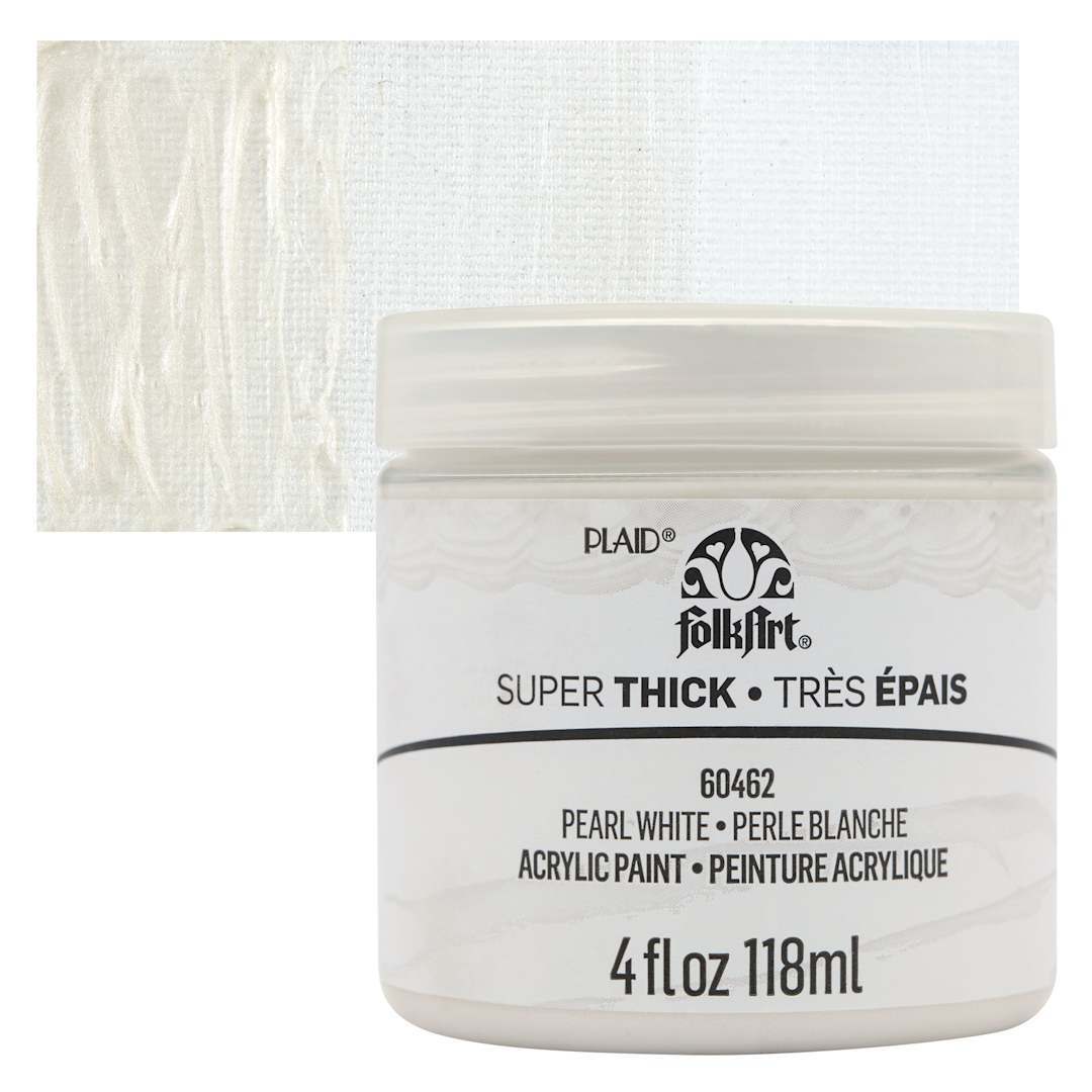 Open in modal - FolkArt Super Thick Acrylic Paint - Pearl White, 4 oz jar and swatch