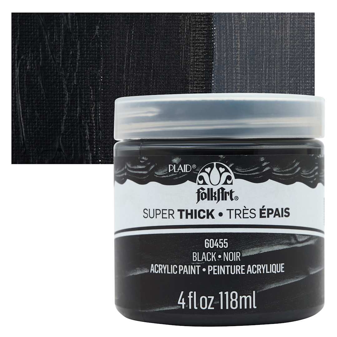 Open in modal - FolkArt Super Thick Acrylic Paint - Black, 4 oz jar and swatch