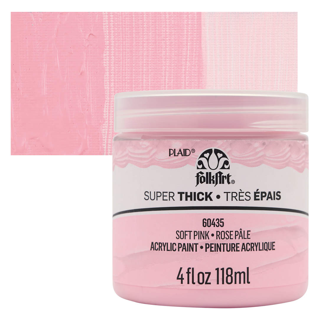 Open in modal - FolkArt Super Thick Acrylic Paint - Soft Pink, 4 oz jar and swatch