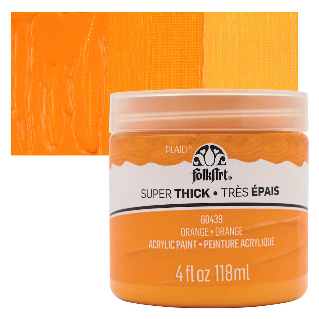 Open in modal - FolkArt Super Thick Acrylic Paint - Orange, 4 oz jar and swatch