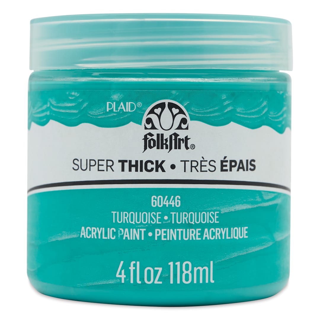 Open in modal - FolkArt Super Thick Acrylic Paint - Turquoise, 4 oz jar, front of jar