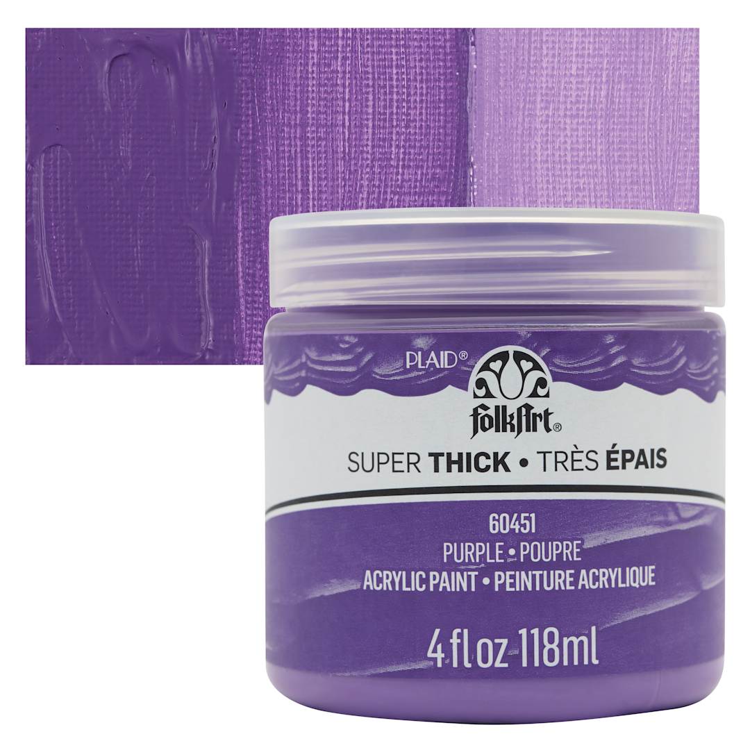 Open in modal - FolkArt Super Thick Acrylic Paint - Purple, 4 oz jar and swatch