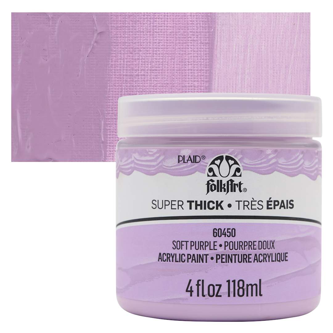 Open in modal - FolkArt Super Thick Acrylic Paint - Soft Purple, 4 oz jar and swatch