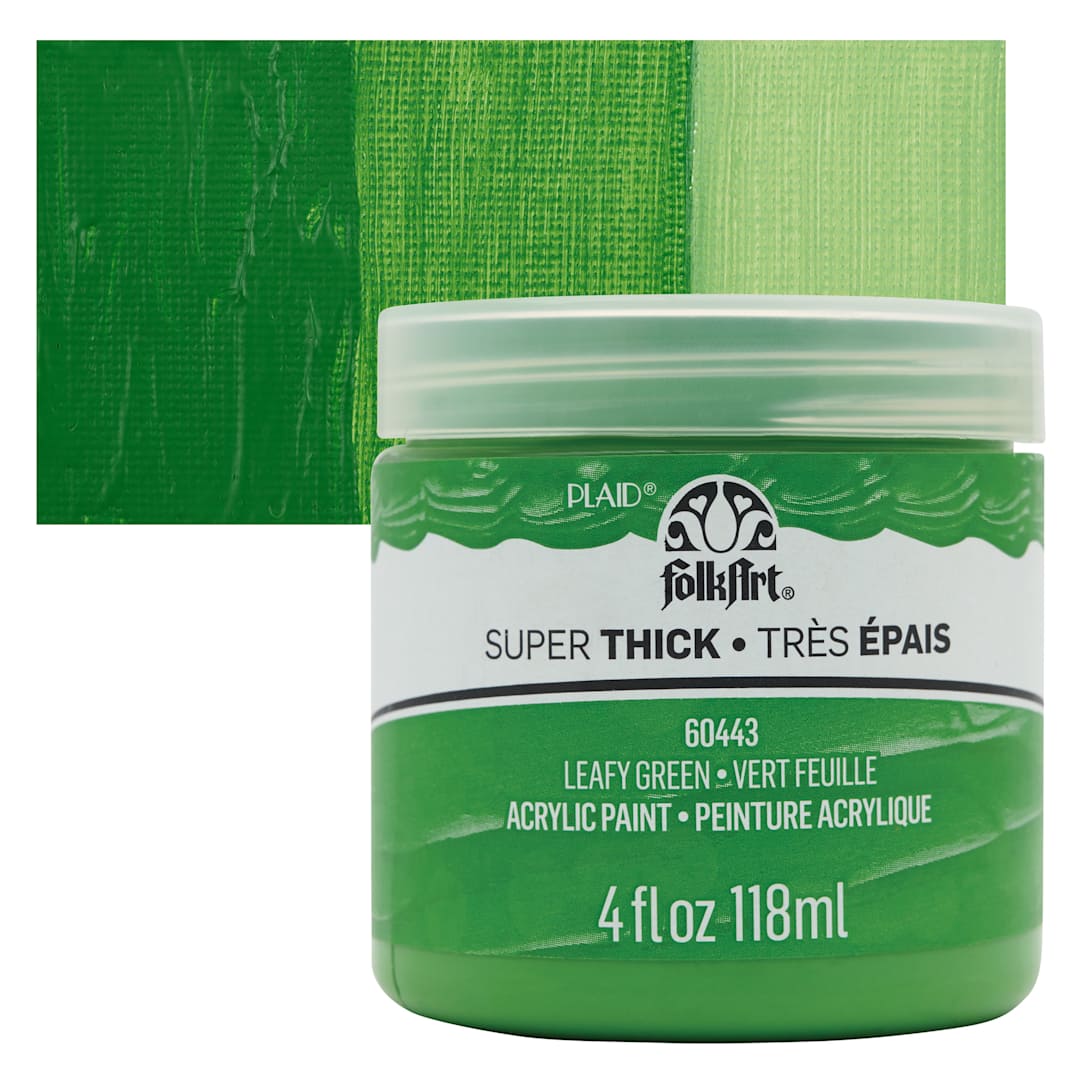 Open in modal - FolkArt Super Thick Acrylic Paint - Leafy Green, 4 oz jar and swatch